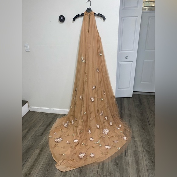 NWOT Anthropologie BHLDN Cordelia Embroidery Beige Pink Maxi Dress Gown Sz 4 - Picture 9 of 13